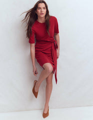 Zinnia Tie Jersey Short Dress-Rich Chestnut / Boden Outlet