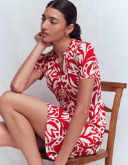 Naomi Short Sleeve Dress-Merida Red, Leafy Cascade Mono / Boden