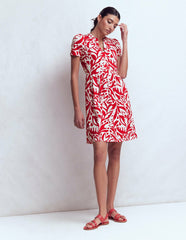 Naomi Short Sleeve Dress-Merida Red, Leafy Cascade Mono / Boden
