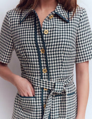 Loren Trim Short Dress-Navy Dogtooth / Boden Online