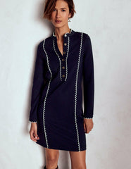 Scallop Detail Jersey Dress-Navy / Boden Online