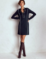 Scallop Detail Jersey Dress-Navy / Boden Online