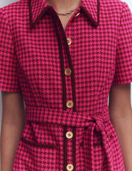 Loren Trim Short Dress-Red & Pink Dogtooth / Boden Discount