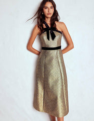 Halter Fit & Flare Gold Dress-Gold / Boden Sale