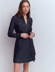 Half Placket Denim Dress-Indigo Wash / Boden Online