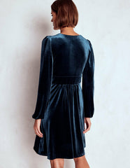 Jocelyn Short Velvet Dress-Midnight Ocean / Boden Outlet