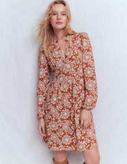 Amy Short Jersey Dress-Brown, Decorative Blossom / Boden