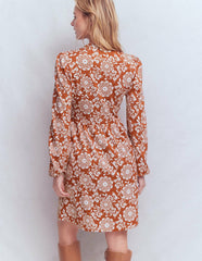 Amy Short Jersey Dress-Brown, Decorative Blossom / Boden