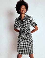Eda Wool Shift Dress-Black Dogstooth / Boden Online