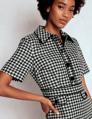 Eda Wool Shift Dress-Black Dogstooth / Boden Online