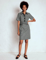 Eda Wool Shift Dress-Black Dogstooth / Boden Online