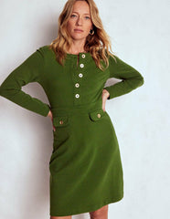 Lavinia Button Shift Dress-Douglas Fir / Boden Discount
