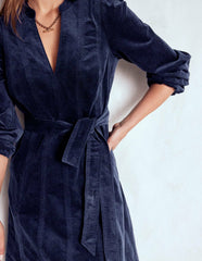 Ros Panelled Cord Short Dress-Navy / Boden Online