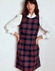Annie Check Shift Dress-Navy, Green and Red Check / Boden