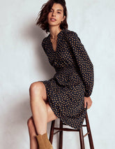 Sarah Short Jersey Dress-French Navy, Dijon Dot / Boden Outlet
