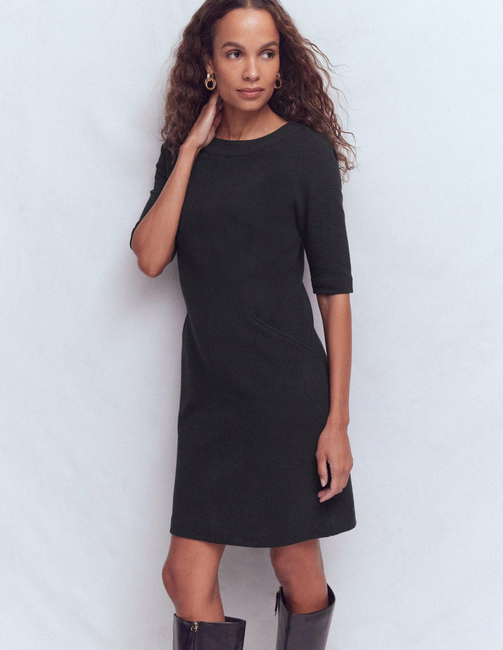 Nessa Ottoman Shift Dress-Black / Boden