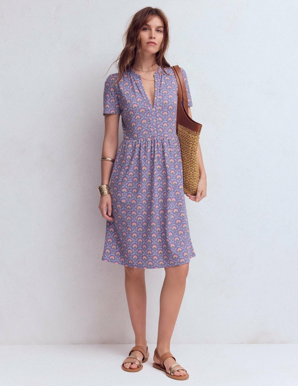 Naomi Short Sleeve Dress-Purple Thistle, Flower Lattice / Boden Online