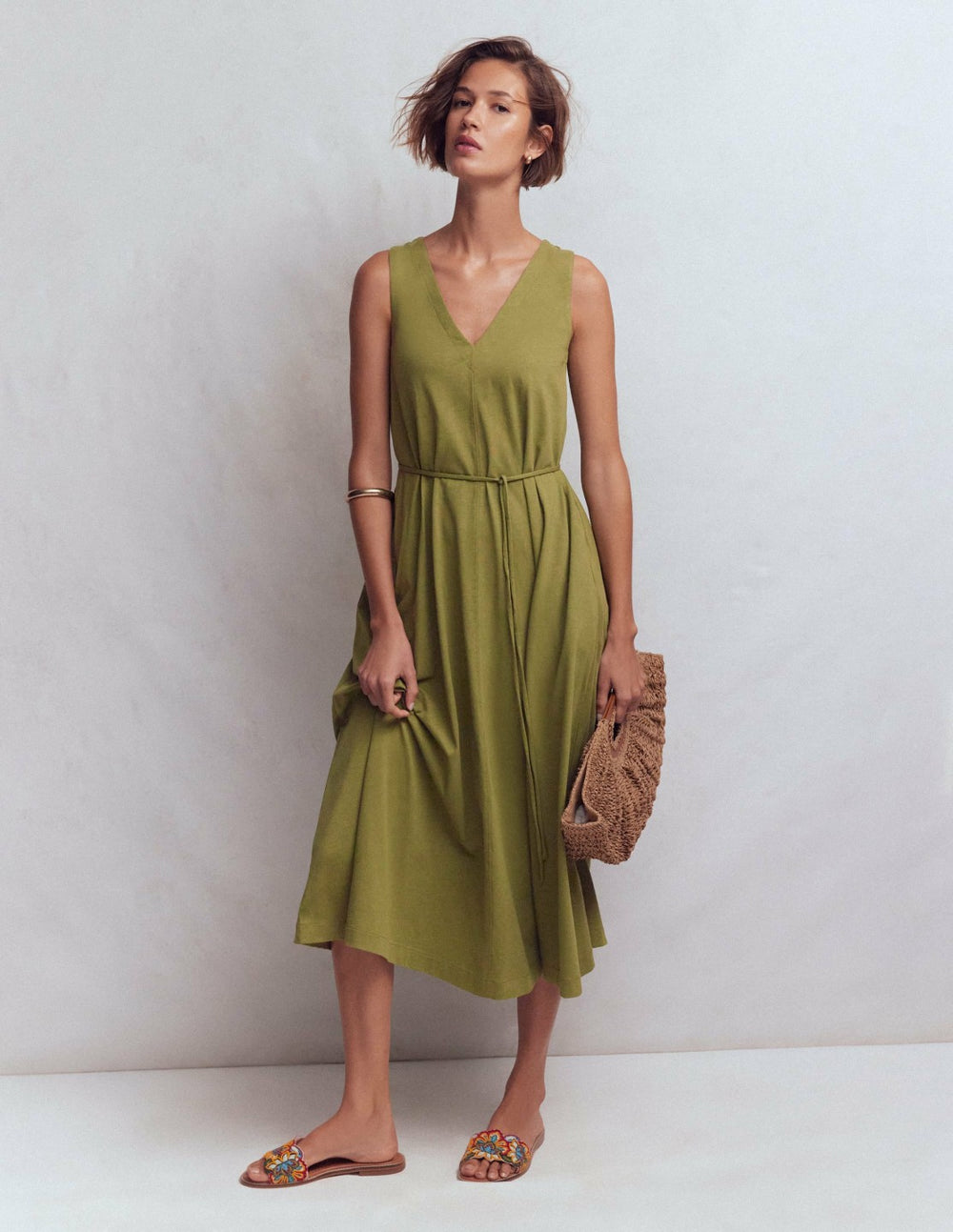 Mia V-neck Jersey Midi Dress-Olive / Boden us