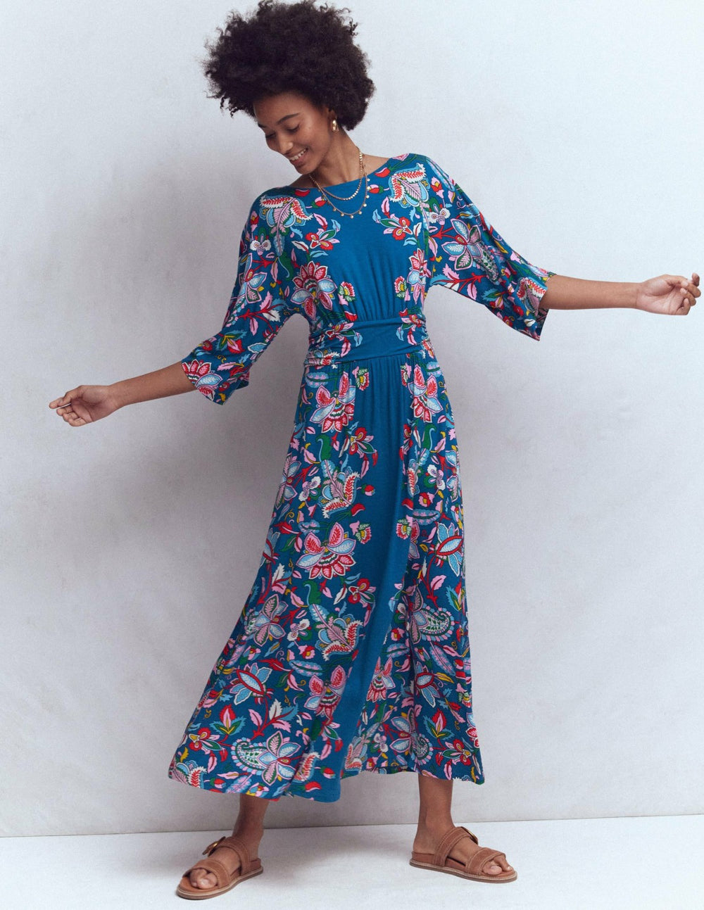 Imelda Kimono Jersey Dress-Blue, Botanical Trail / Boden Online