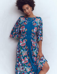 Imelda Kimono Jersey Dress-Blue, Botanical Trail / Boden Online