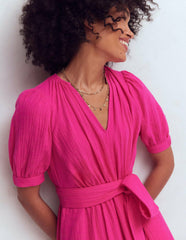 Double Cloth Puff Sleeve Dress-Bright Pink / Boden Outlet