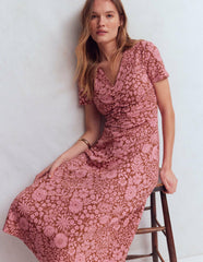 Una Ruched Front Ponte Dress-Russet, Flowerbed Bloom / Boden Outlet
