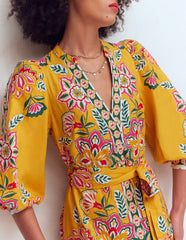 Octavia Linen Blend Dress-Yellow Blossom Elegance / Boden us