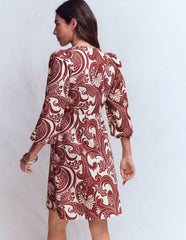 Marla Linen Blend Short Dress-Brown Foliage Whirl / Boden Discount