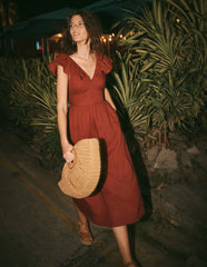 Mega Ruffle Linen Dress-Burnt Henna / Boden Discount