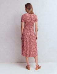 Una Ruched Front Ponte Dress-Russet, Flowerbed Bloom / Boden Sale