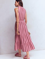 Viv Double Cloth Maxi Dress-Brown Pink Stripe / Boden Discount