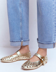 Kylie Flat Buckle Mary Janes-Gold / Boden On sale