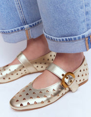 Kylie Flat Buckle Mary Janes-Gold / Boden On sale