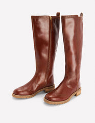 Brogue Detail Knee Boots-Tan / Boden Outlet