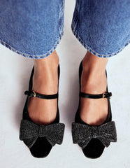Embellished Bow Mary Jane Flat-Black / Boden On sale