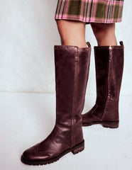 Brogue Detail Knee Boots-Oxblood / Boden Sale