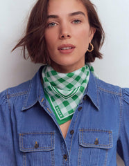 Elisabeth Silk Square Scarf-Green Gingham / Boden On sale