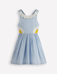 Novelty Cross-back Dress-Blue Daisy Applique / Boden On sale