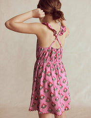 Ruffle Neck Trim Dress-Formica Pink Block Floral / Boden