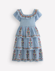 Tiered Ruffle Woven Dress-Ticking Stripe Floral / Boden Sale