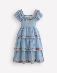Tiered Ruffle Woven Dress-Ticking Stripe Floral / Boden Sale