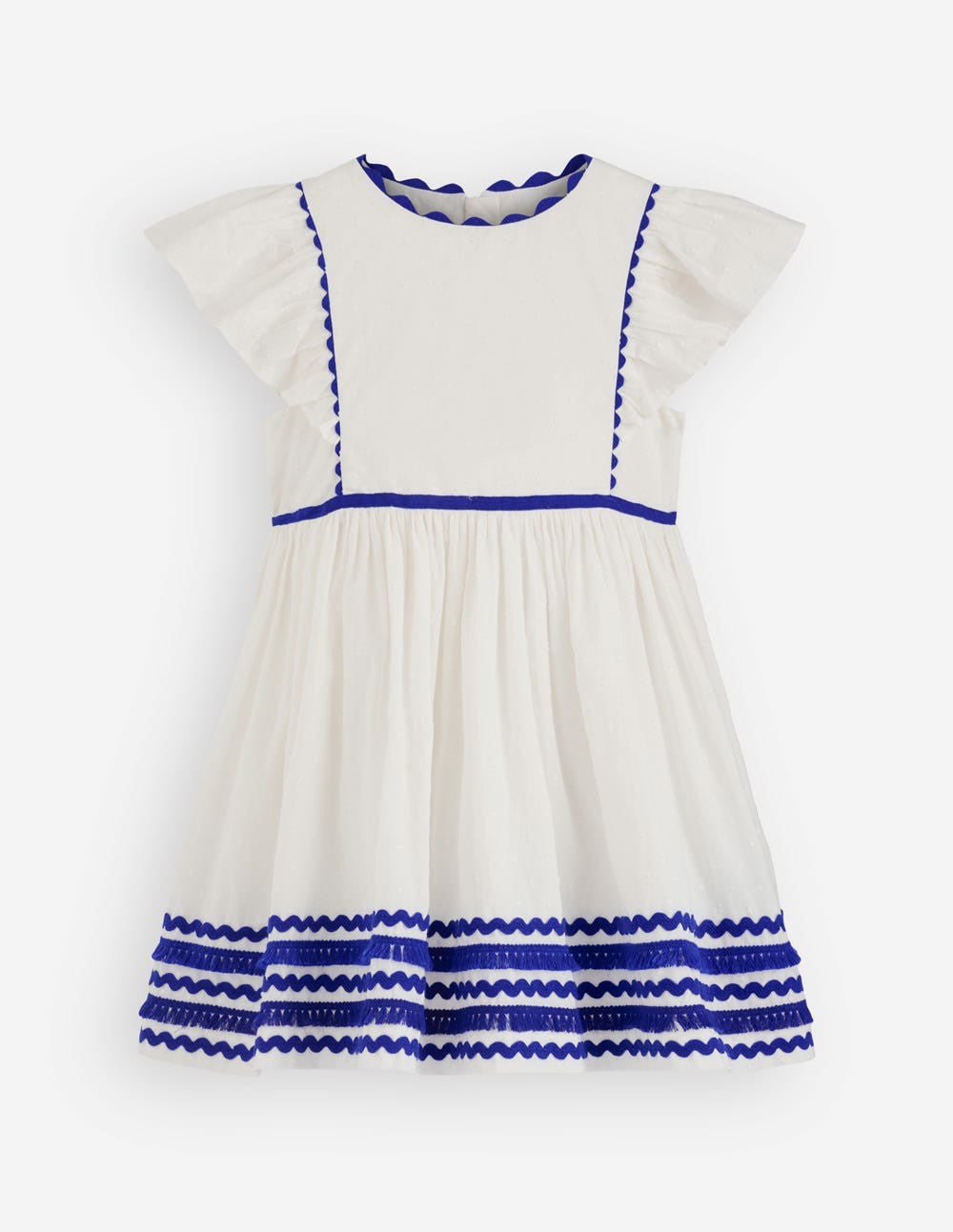Flutter Sleeve Ric Rac Dress-Soft Ivory/ Bright Blue / Boden Outlet