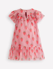 Printed Tulle Dress-Vintage Pink Strawberry Stamp / Boden Discount