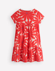 Ariel Twirly Jersey Dress-Coral Orange Giant Daisy / Boden