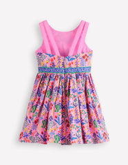 Multi Strap Flare Dress-Meadowsweet Pink Garden Floral / Boden Online