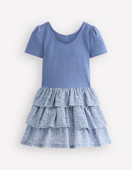Short Sleeve Jersey RaRa Dress-Serenity Blue Ditsy Floral / Boden Outlet