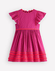 Flutter Sleeve Ric Rac Dress-Bright Pink / Boden Online