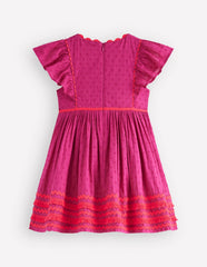Flutter Sleeve Ric Rac Dress-Bright Pink / Boden Online