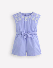 Tie Waist Woven Playsuit-Denim Embroidery / Boden us