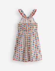 Ruffle Neck Trim Dress-Soft Ivory Woodblock Floral / Boden